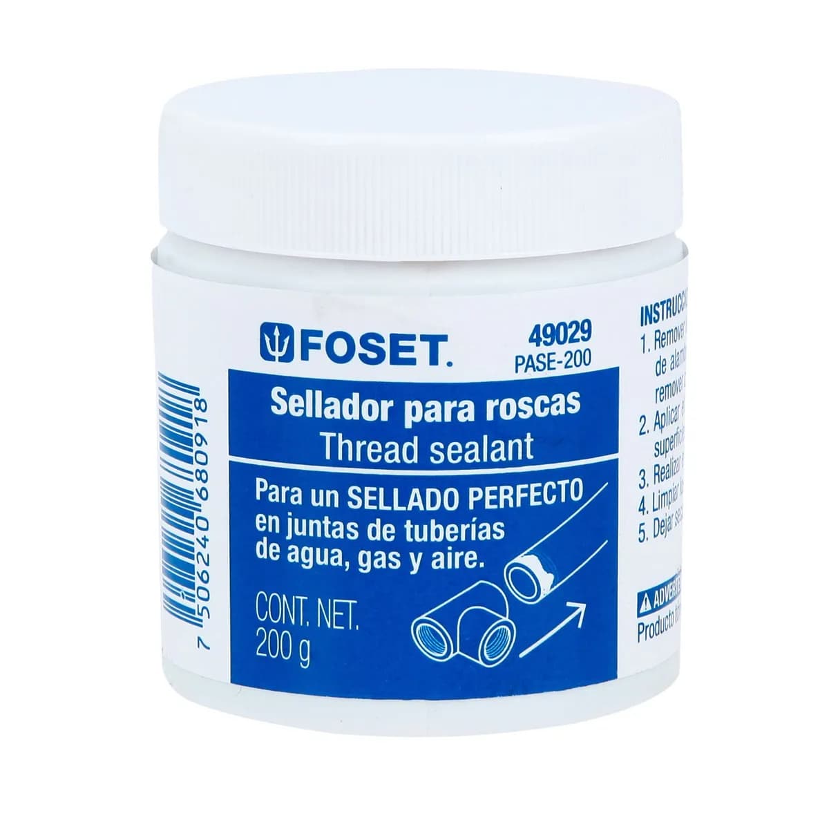 Teflon Liquido FOSET P/ ROSCAS P/TUBERIA AGUA GAS AIRE 200G 49029