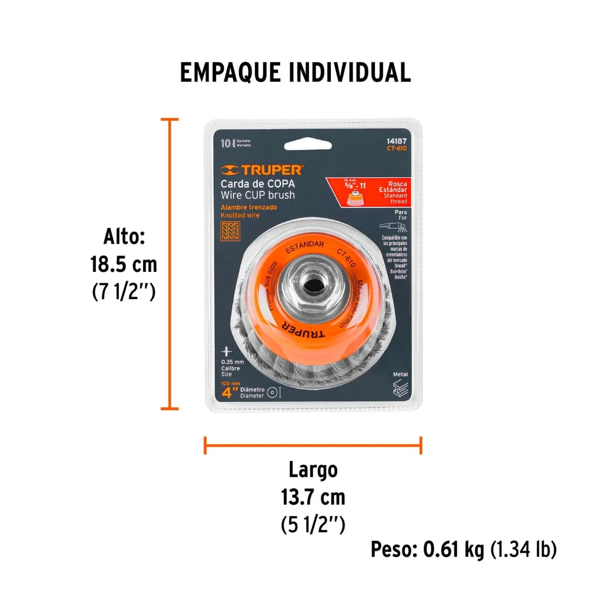 CEPILLO COPA TRUPER #4pulg 5/8-11 CT-610 TRENZADO 14187