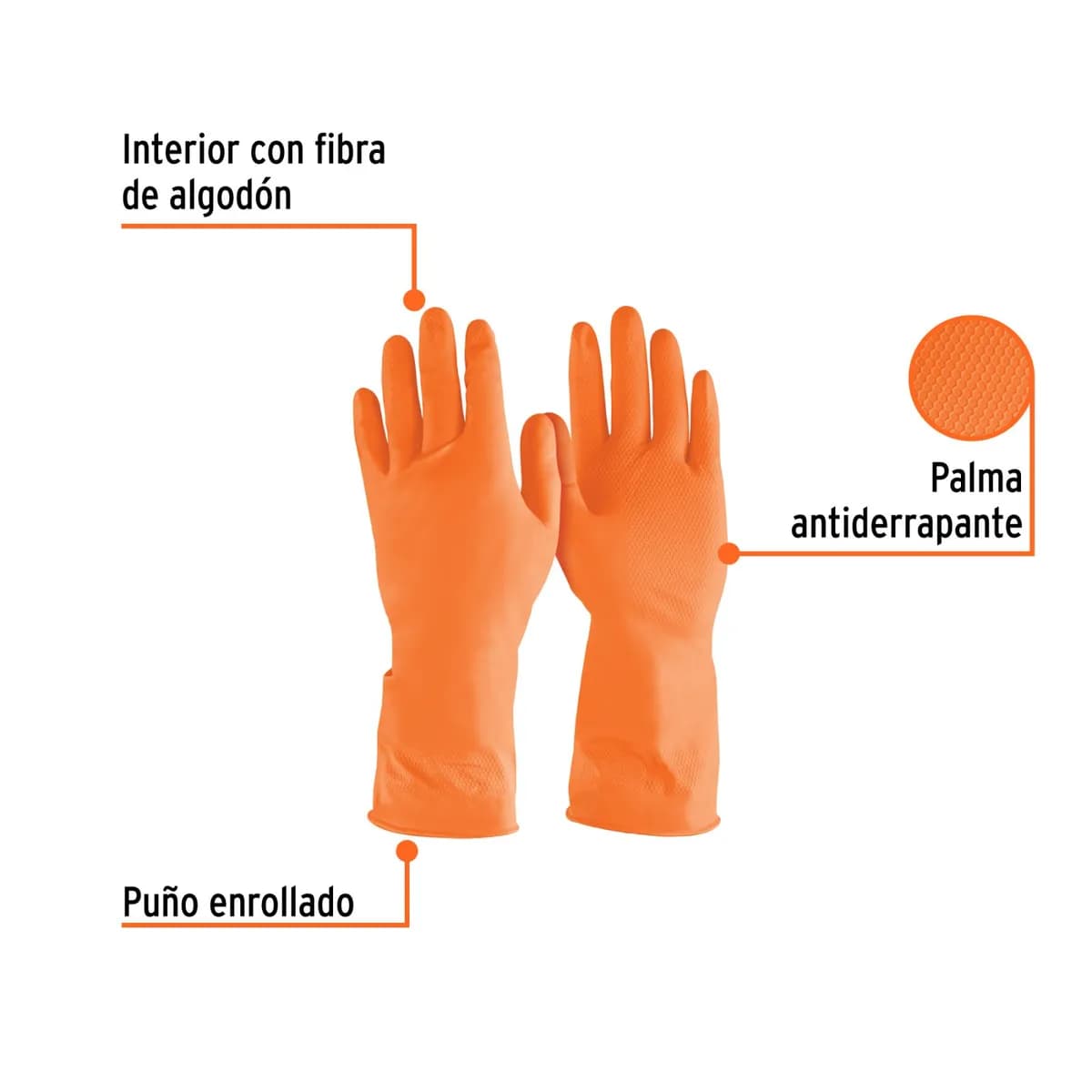 Guante Latex p/Limpieza Large TRUPER Naranja GU-LIM-G 14263 dama gu-313