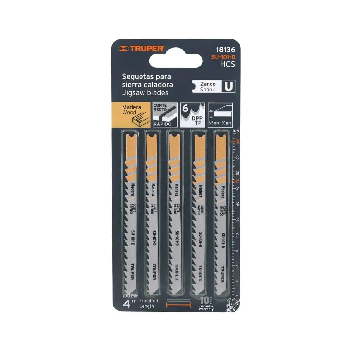 SIERRA P/CALADORA 5/1 6TPI TRUPER SU-101-D 18136 P/MADERA Y PVC