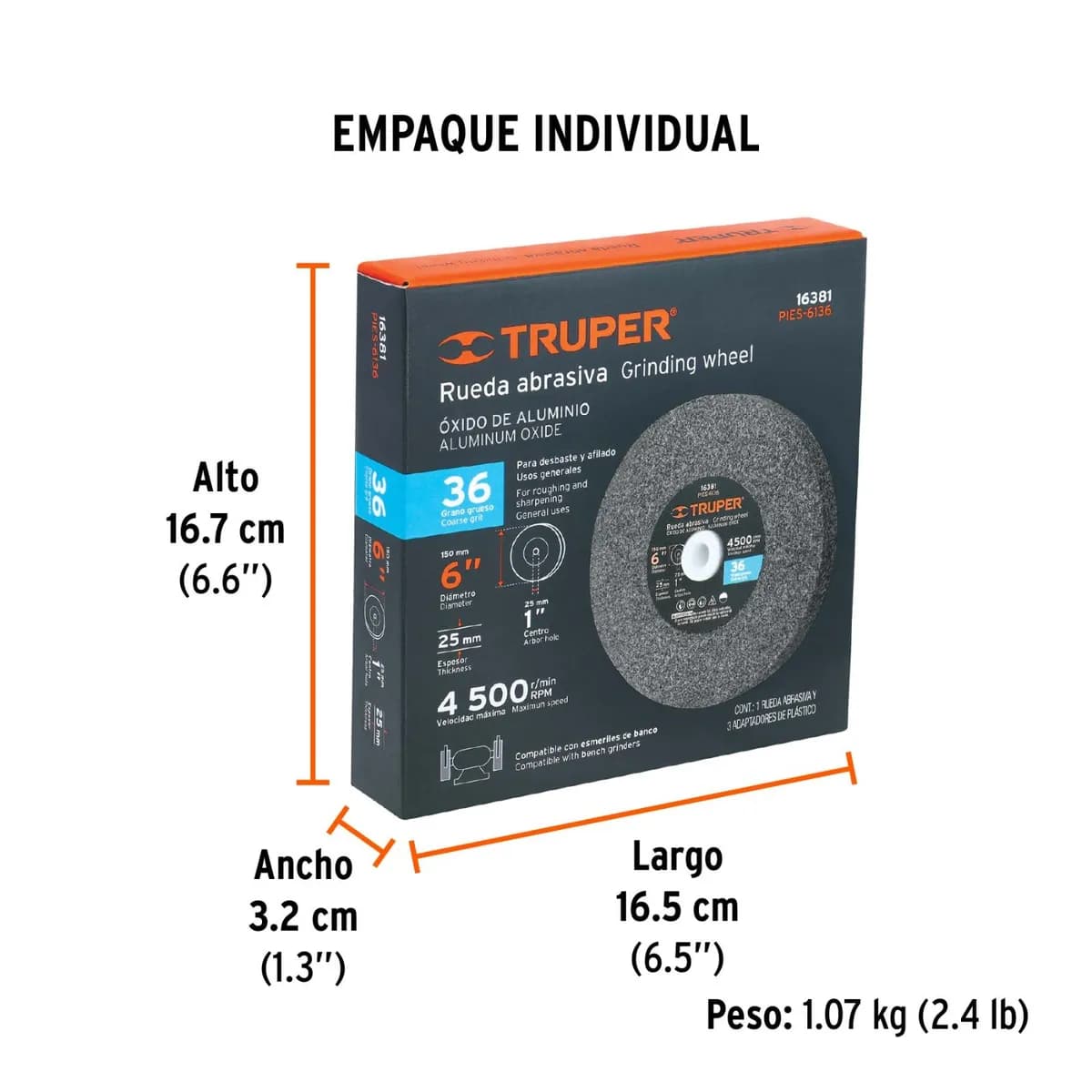 PIEDRA ABRAS. TRUPER 6 X 1 G36 800RPM 16381 pies-6136