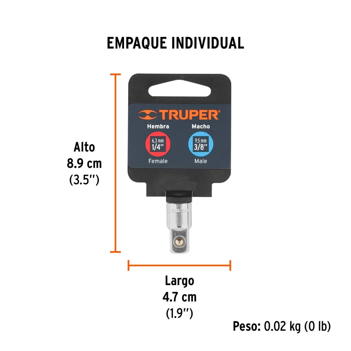 adaptador 1/4 A 3/8 A-5256 TRUPER 13417 cubo mecanico
