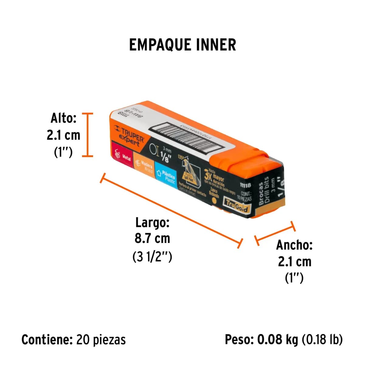 Barrena HSS 1/8x3 COBALTO TRUPER p/Metal BAV-1/8 11118