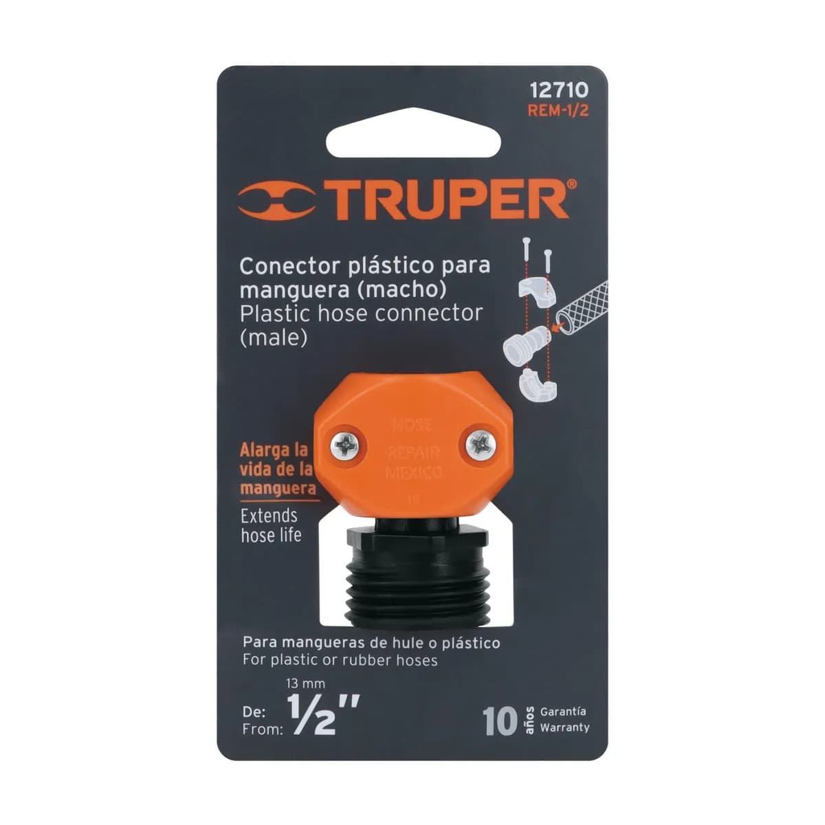 TERMINAL P/MANGUERA MACHO TRUPER plastico REM-1/2 12710