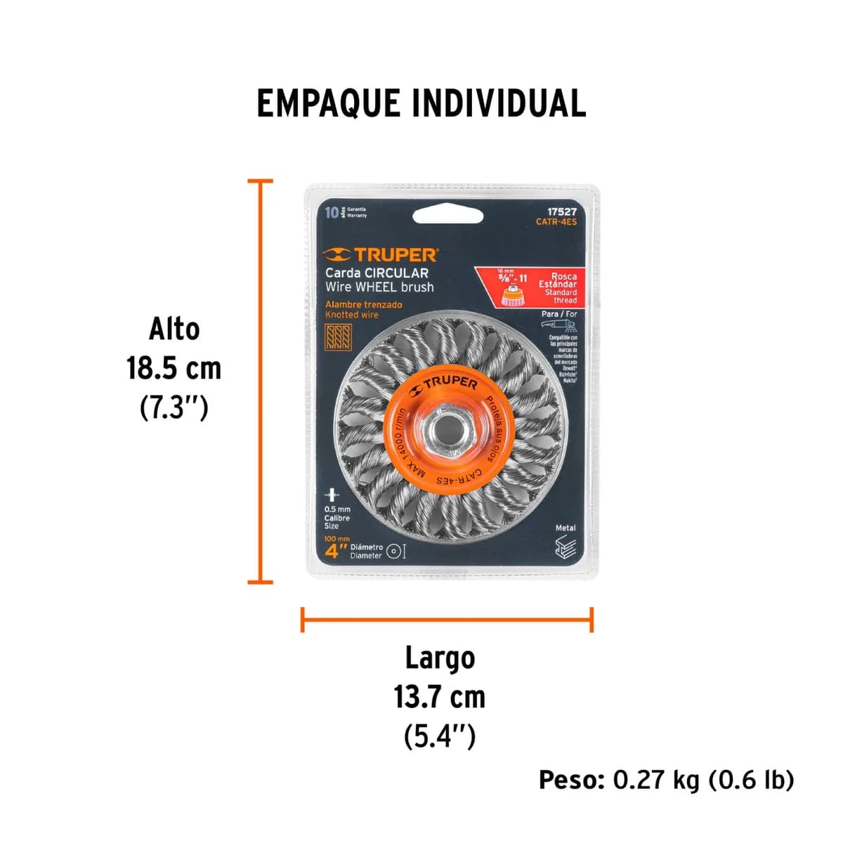 Cepillo Circular 4x5/8 Trenzado Alambre 0.5mm TRUPER CATR-4ES 17527 p/Pulidora 14000rpm