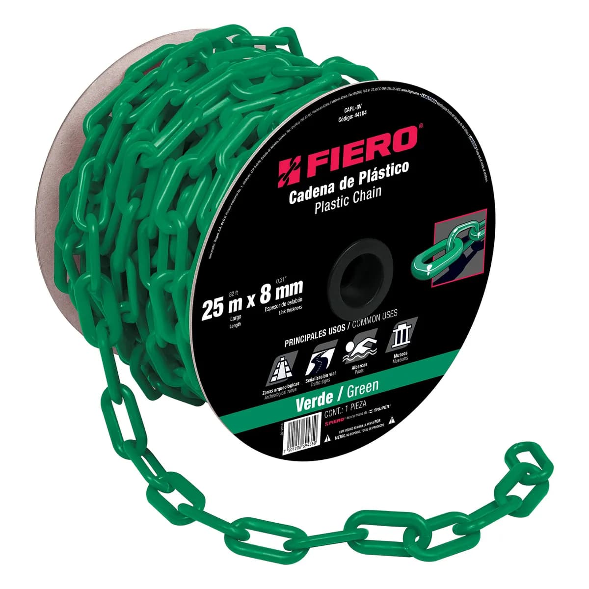 CADENA PLASTICA 8MM VERDE FIERO CAPL-8V 44184