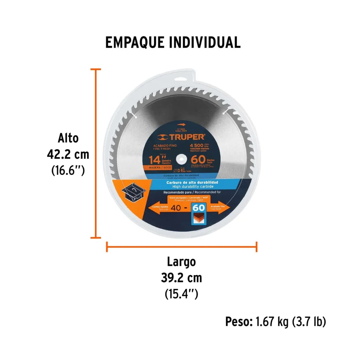 DISCO DE SIERRA CIRCULAR 14/MADERA 60D TRUPER ST-1460E 18323