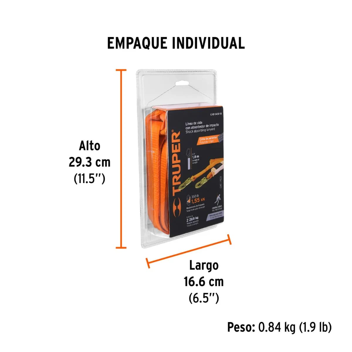 Linea d/Vida 1.8M C/Amortiguador TRUPER CAB-5430-18 14446 p/Arnes