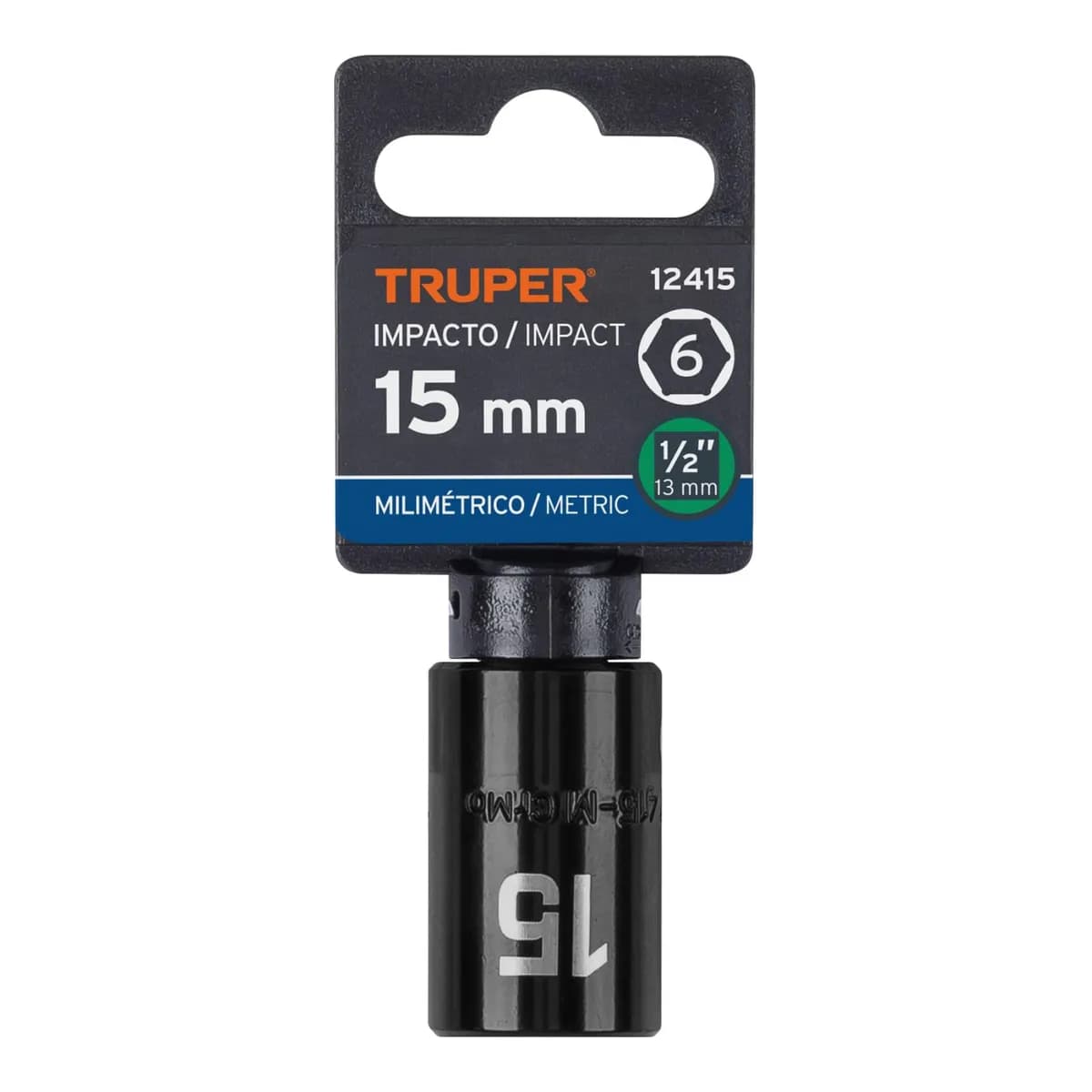 CUBO IMPACTO 15MM X 1/2 HEX TRUPER 12415 D-7415-M MECANICO