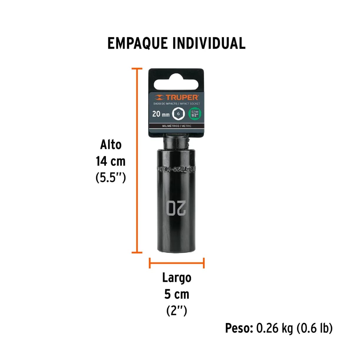 CUBO IMPACTO LARGO 20MM X 1/2 MECANICO TRUPER 12432 D-7320-M