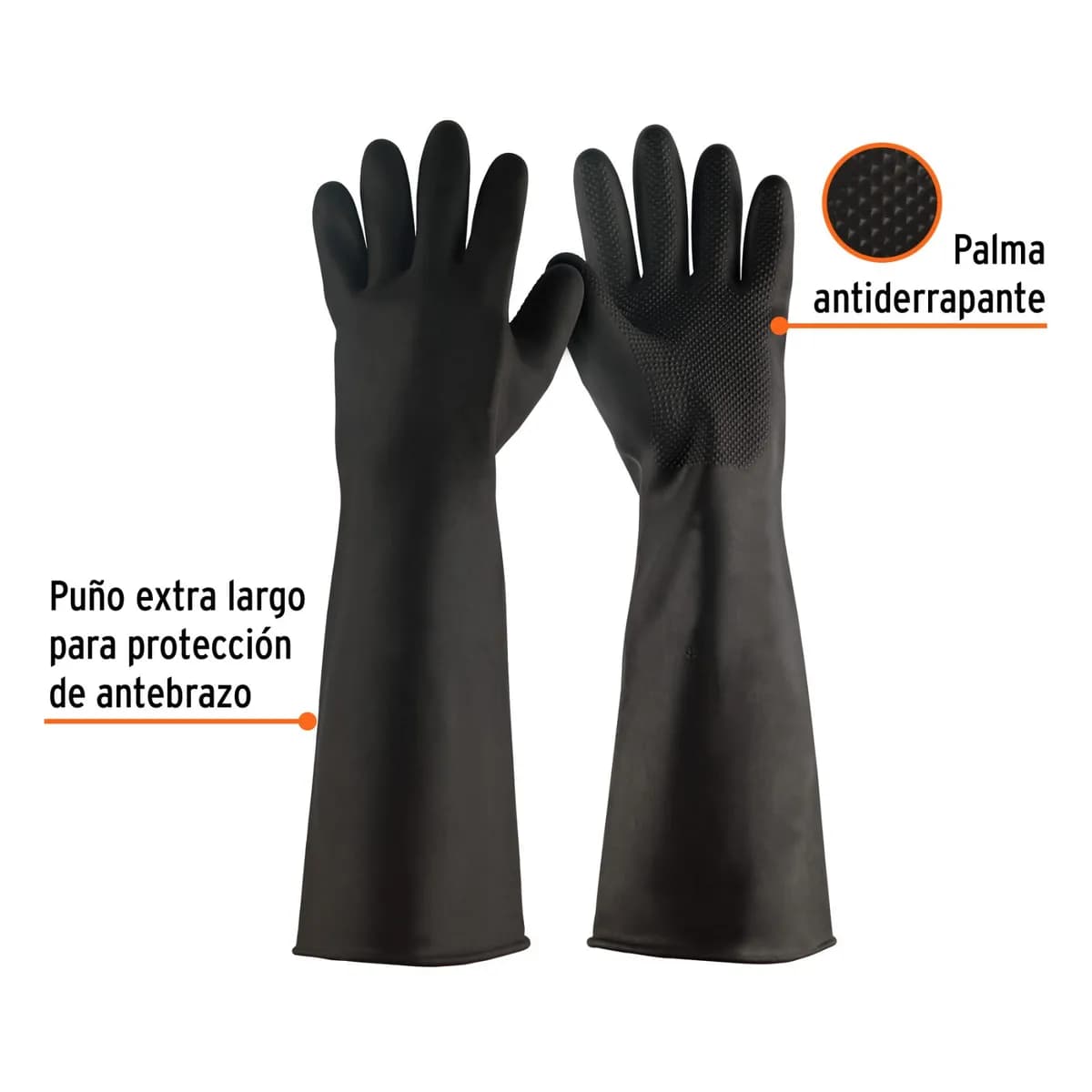 Guante Indus. L Goma Negro Largo TRUPER GU-323 14269 p/acidos y quimicos (espesor 0.95mm)
