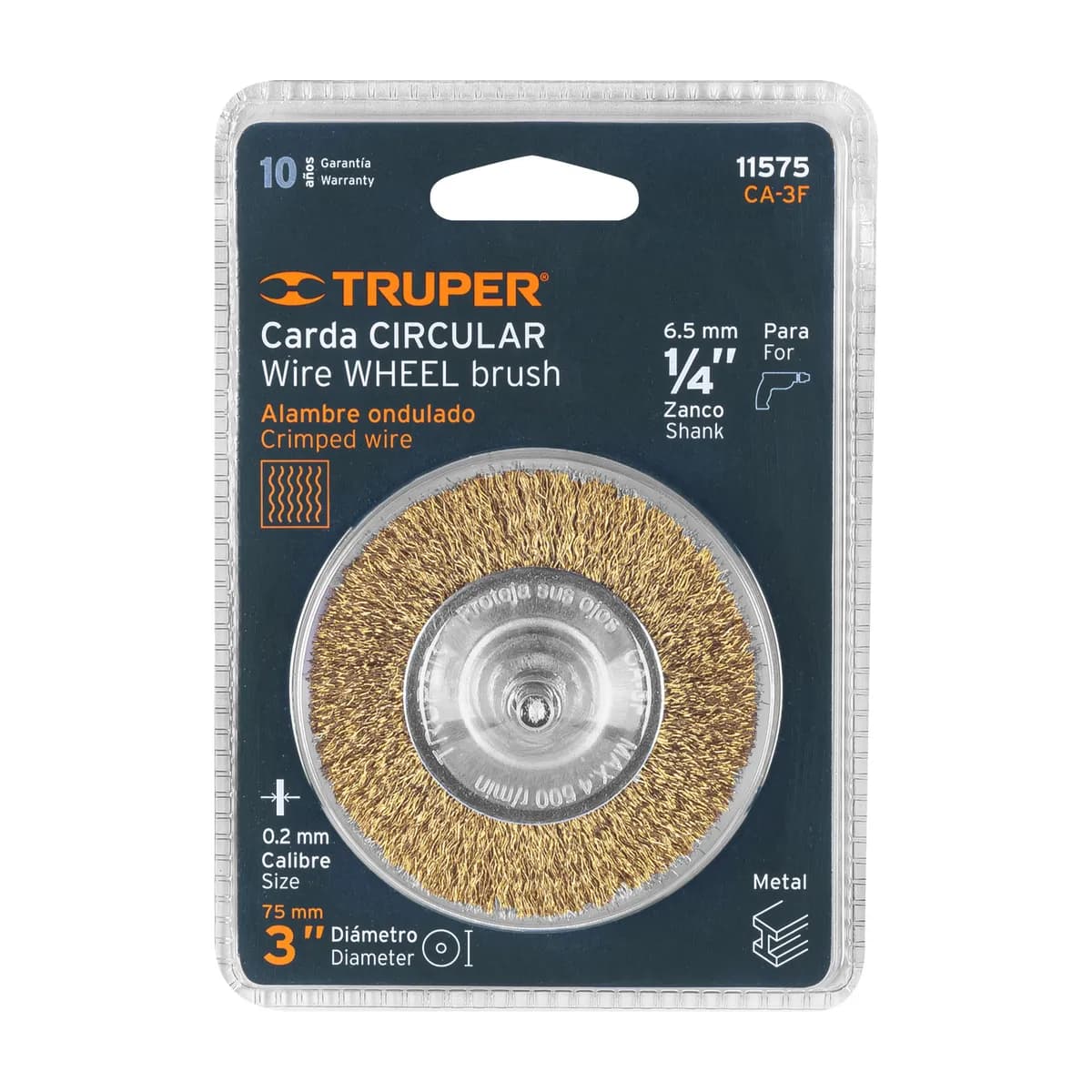 Cepillo Circular 3" p/taladro TRUPER CA-3F Cerda Fina 11575 4500rpm alambre acero carda