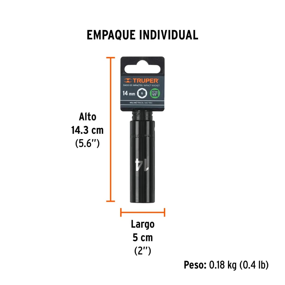 CUBO IMPACTO LARGO 14MM X 1/2 MECANICO TRUPER D-7314-M 12426