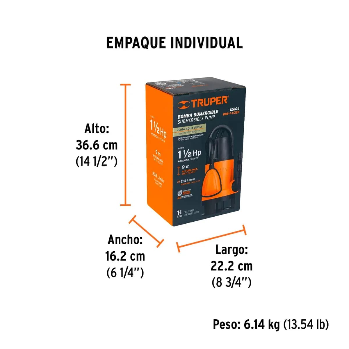 BOMBA P/AGUA NEGRA 1.1/2 TRUPER BOS-1-1/2SP 12604