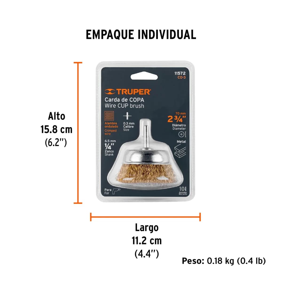 Cepillo Copa 2-3/4pulg Alambre 0.3mm P/Taladro TRUPER CO-3 11572