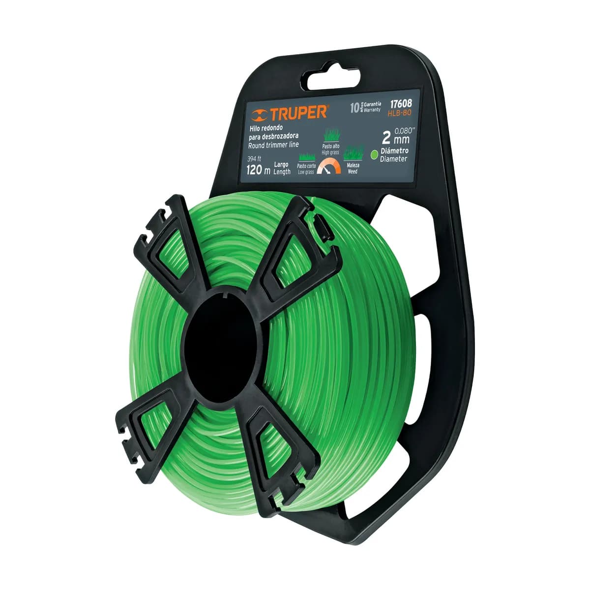Hilo 2mmx120mts Cruz Verde TRUPER hLb-80 17608 p/podadora cortagrama desbrozadora