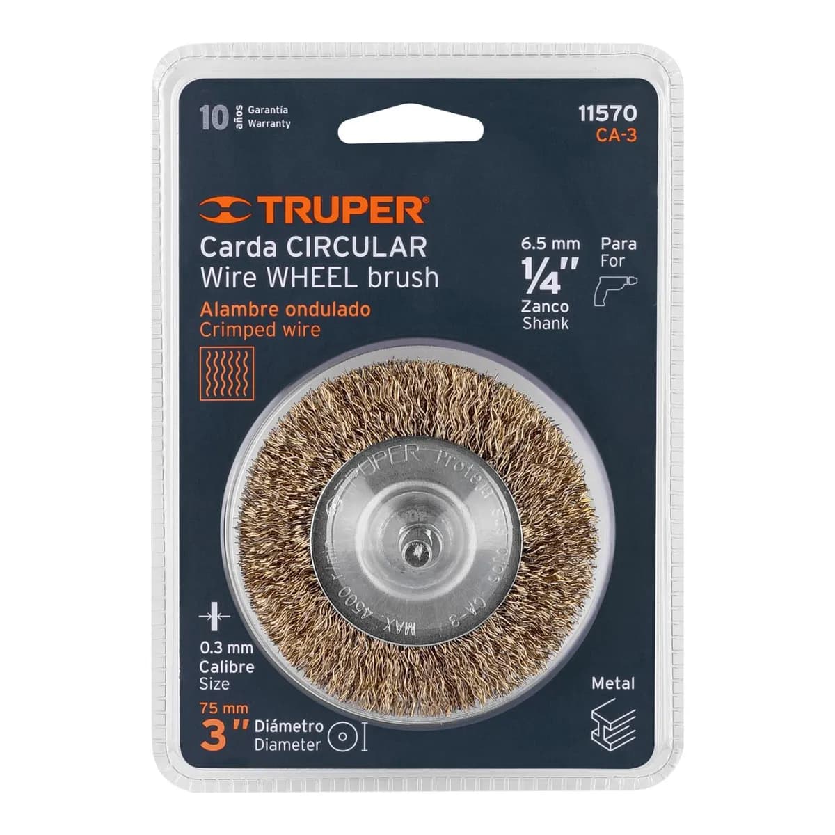 Cepillo Circular 3pulg Cerdas Gruesa p/Taladro TRUPER CA-3 11570 alambre