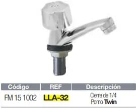 LLAVE P/LAVAMANO T/NIBCO LLA-32 FERMETAJ JA-LLA-32 FERMETAL 7592032200129