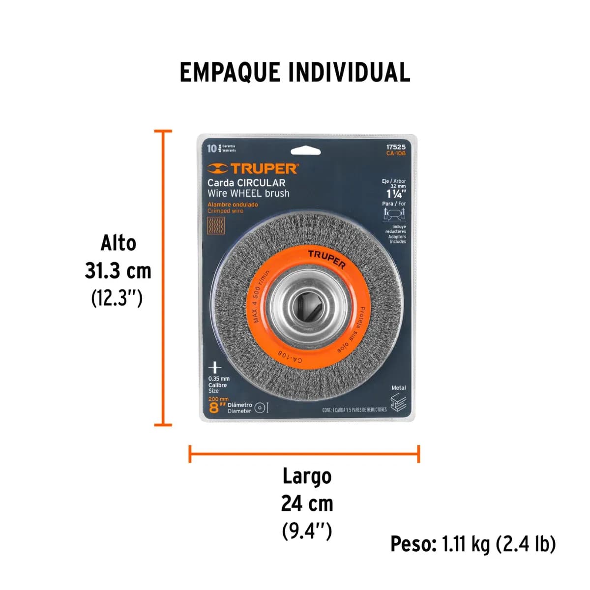 Cepillo Circular 8x13/16 ancho c/ eje reductores TRUPER CA-108 17525 carda p/esmeril banco 4500rpm