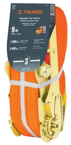 Eslinga 9mtx3pulg 5400kg c/Matraca TRUPER SU-5400 10313 sujetador cinta amarre