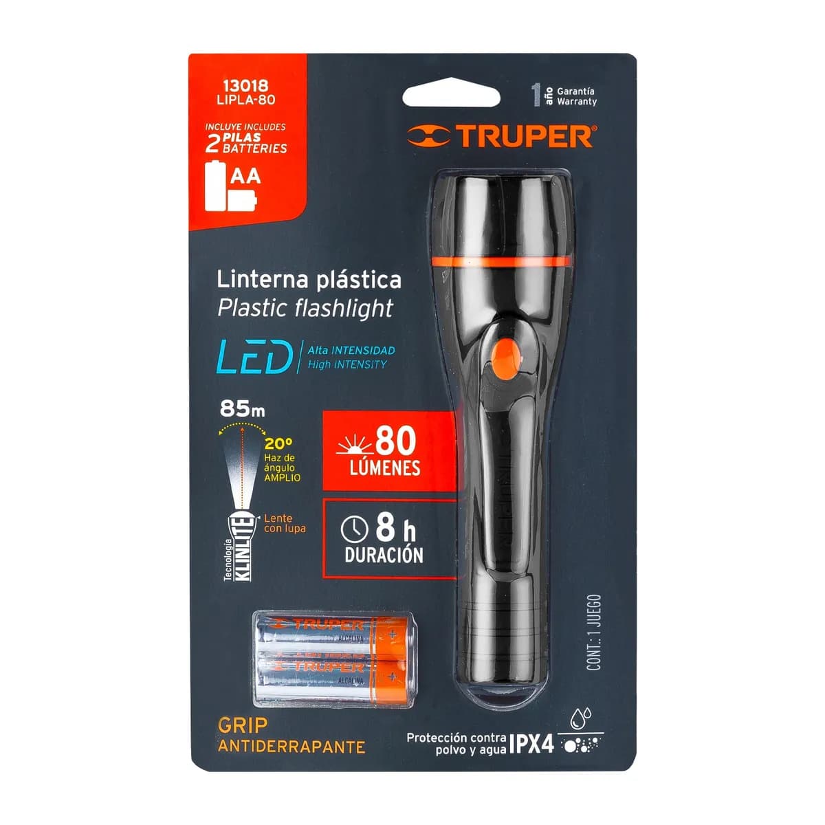 Linterna LED 80Lumen de pilas AA TRUPER plast 13018